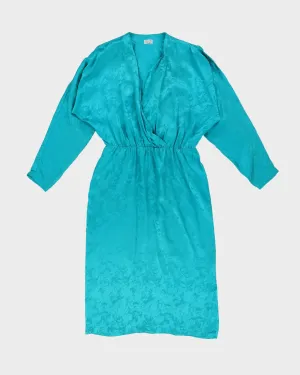 00s Aqua Blue Silk Jacquard Dress - M