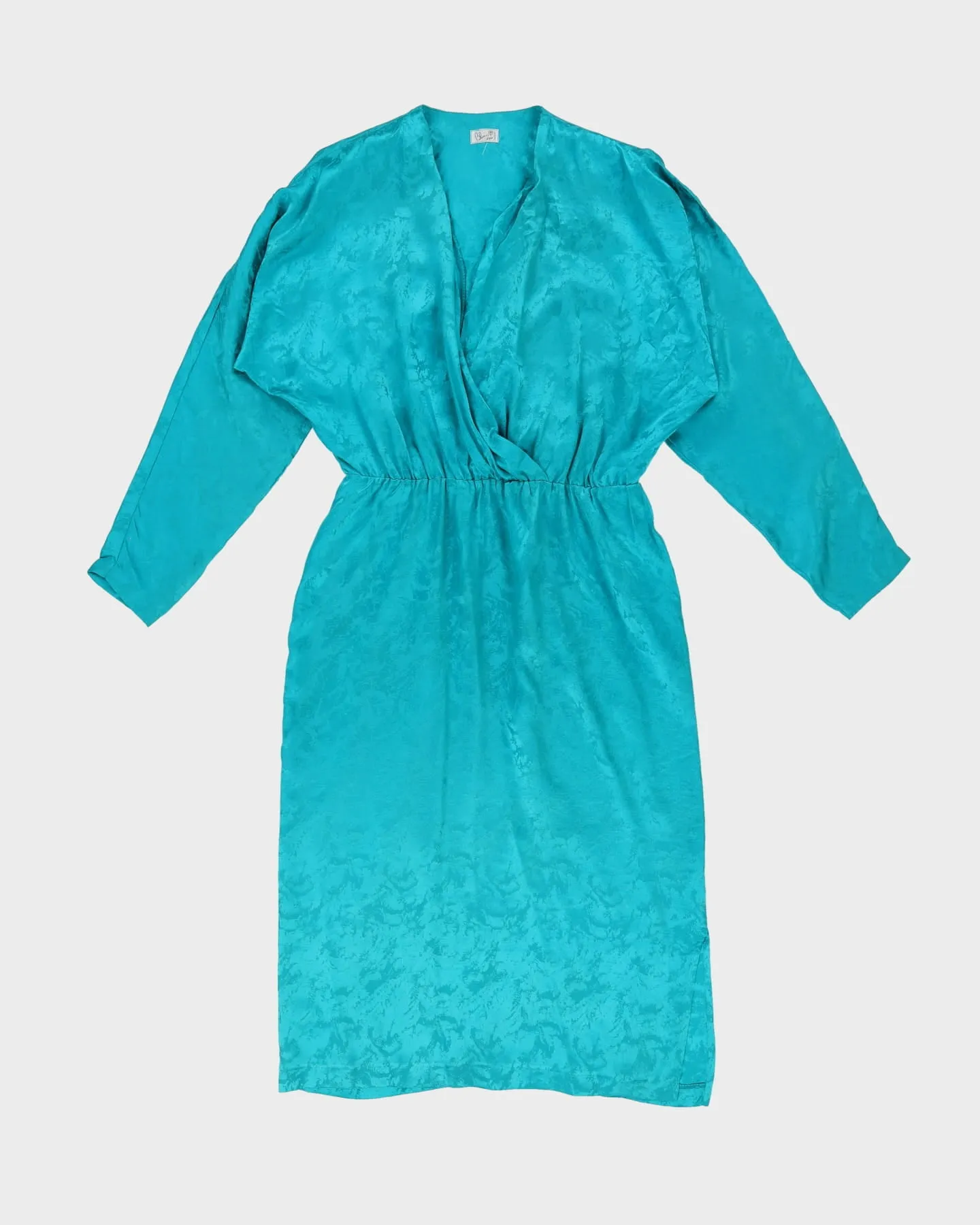 00s Aqua Blue Silk Jacquard Dress - M