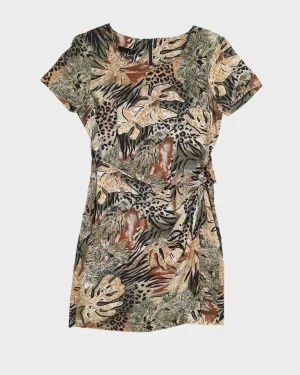 00s Camo Patterned Wrap Detailed Dress - S