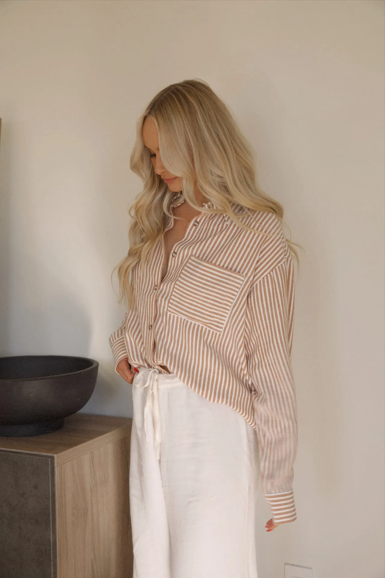 Brown Striped Button Down Shirt