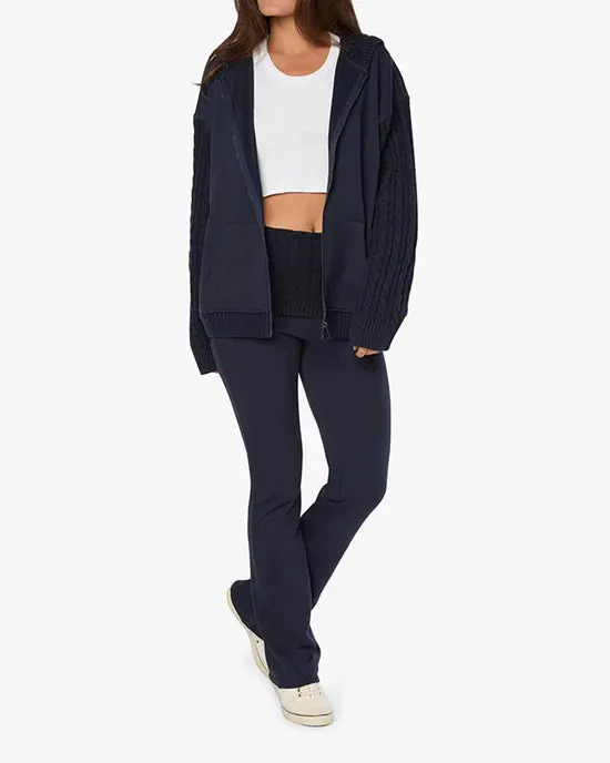 Cable Knit Sleeve Zip Up Hoodie Navy