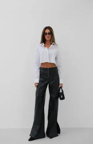 Cargo Pocket Wide Leg Leather Trousers