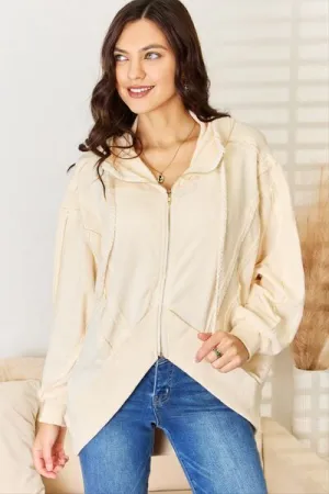 Caroline Zip Up High-Low Hem Hoodie