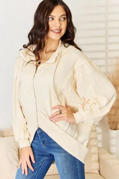 Caroline Zip Up High-Low Hem Hoodie