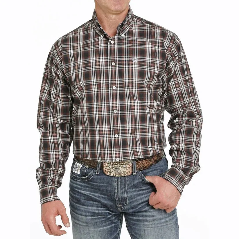 Cinch Men's Long Sleeve Button Down - Brown Plaid