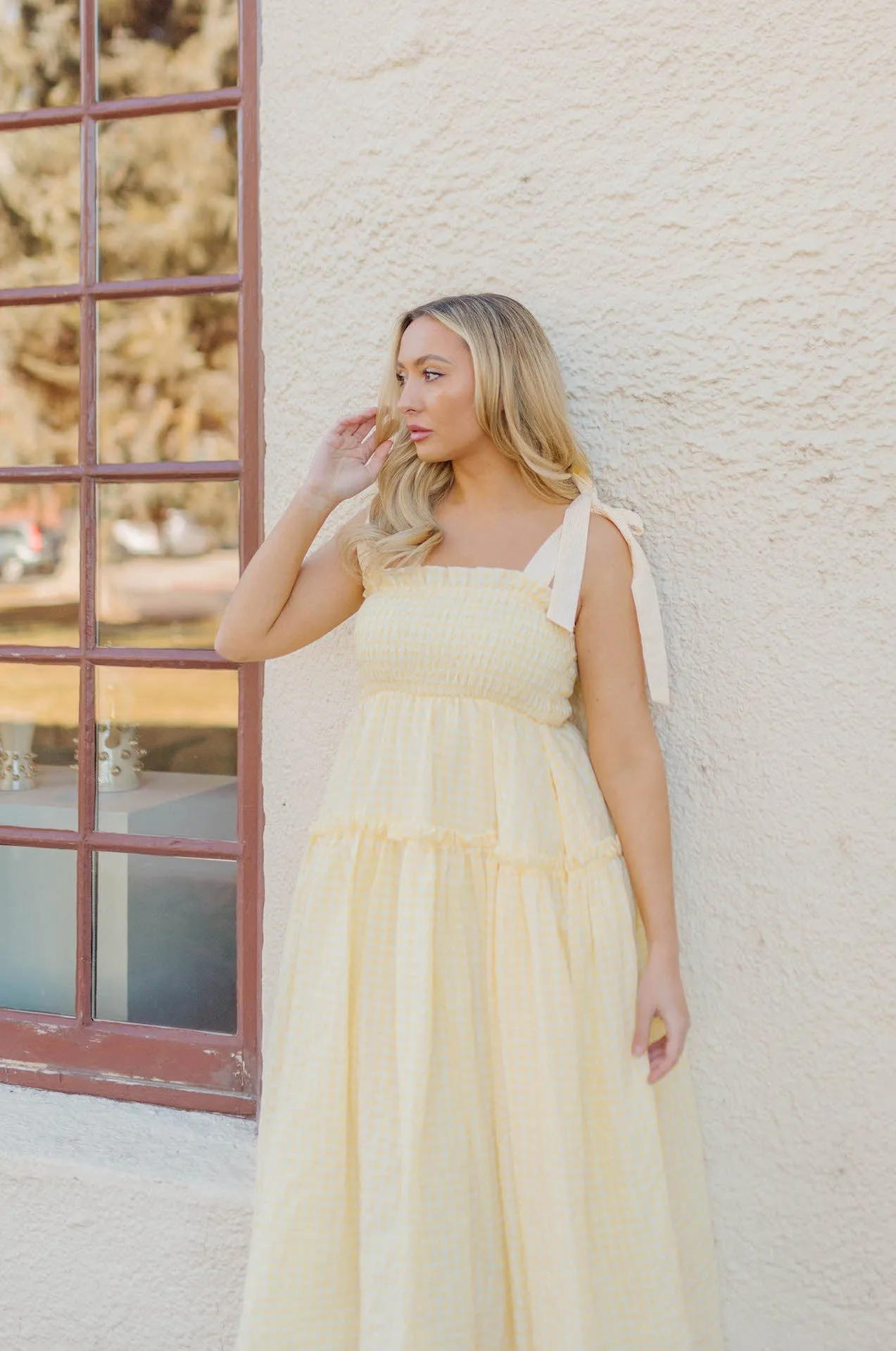 Forever Yours Yellow Gingham Midi Dress