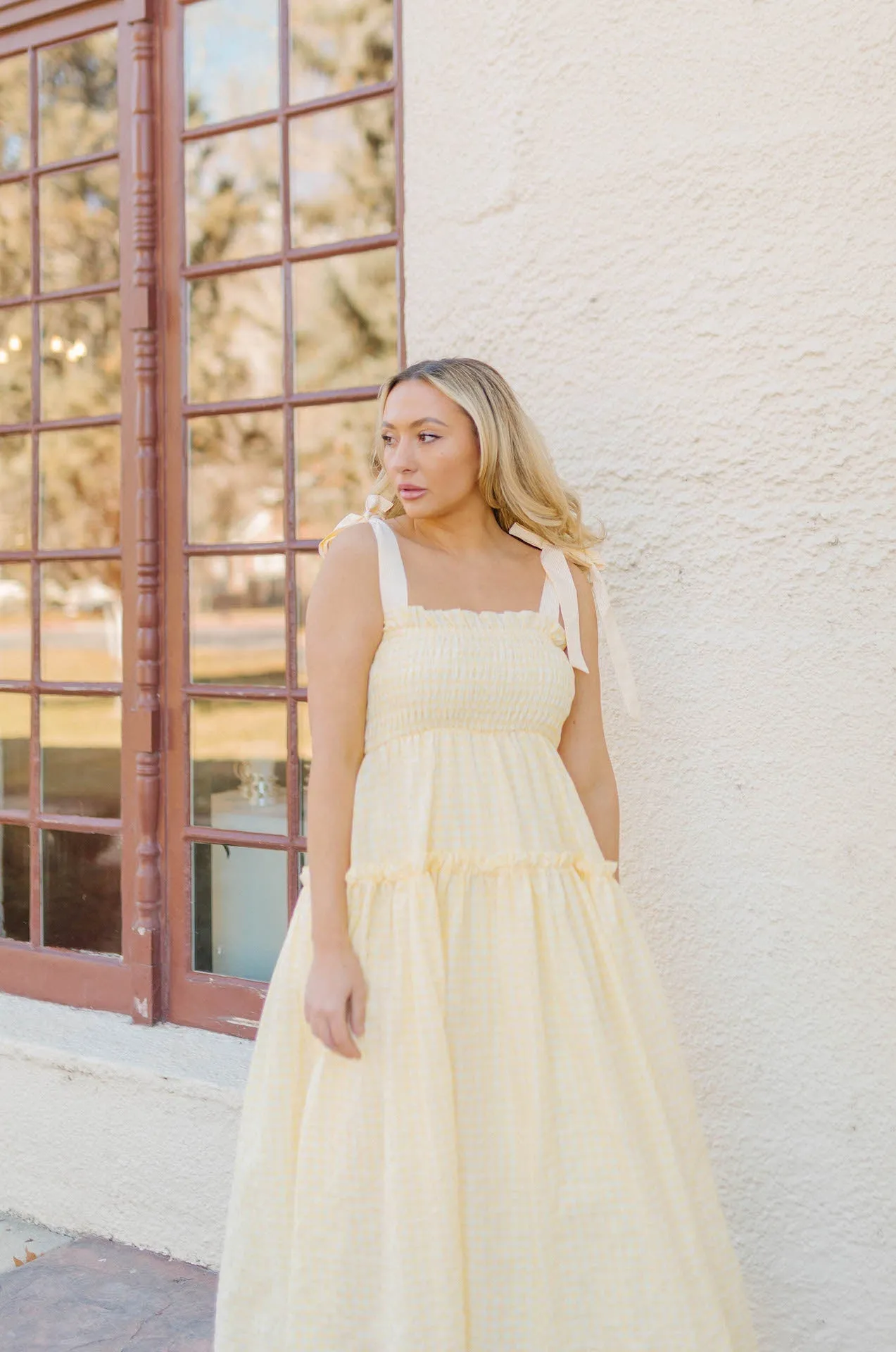 Forever Yours Yellow Gingham Midi Dress