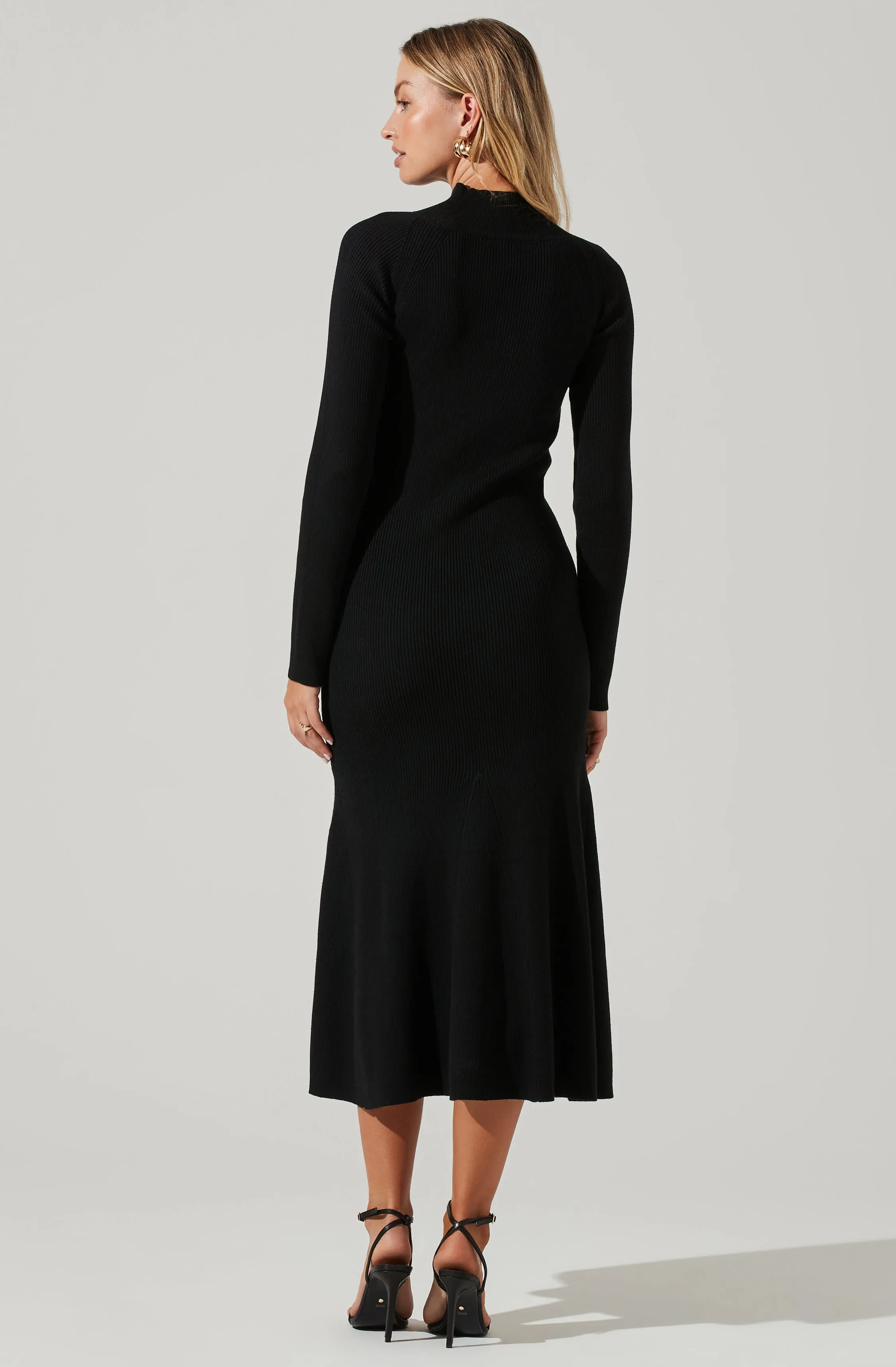 Front Cutout Long Sleeve Sweater Midi Dress