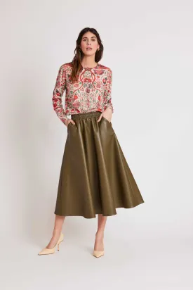 Honorine Vegan Leather Midi Skirt - Olive