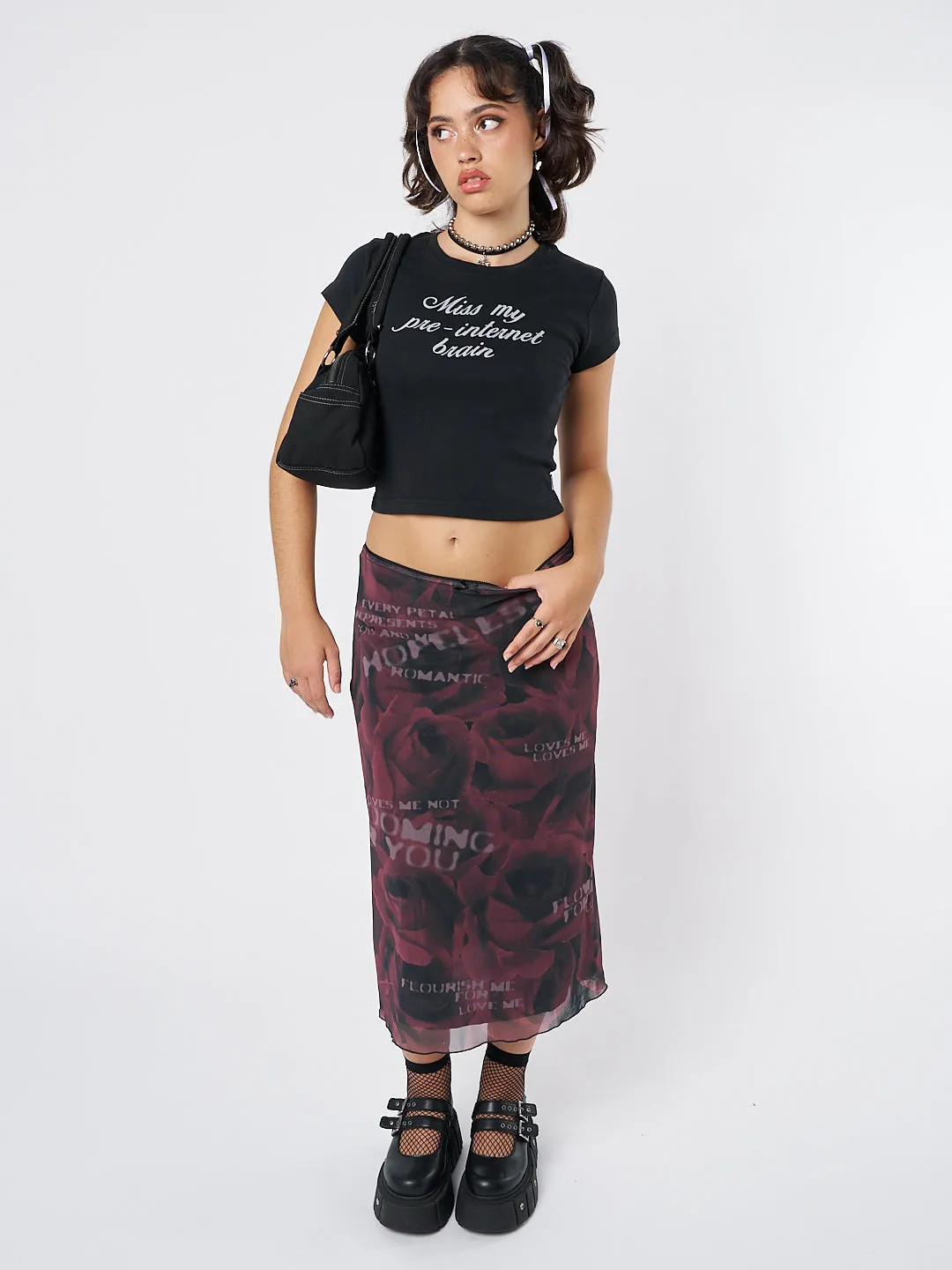 Hopeless Romantic Rose Mesh Midi Skirt