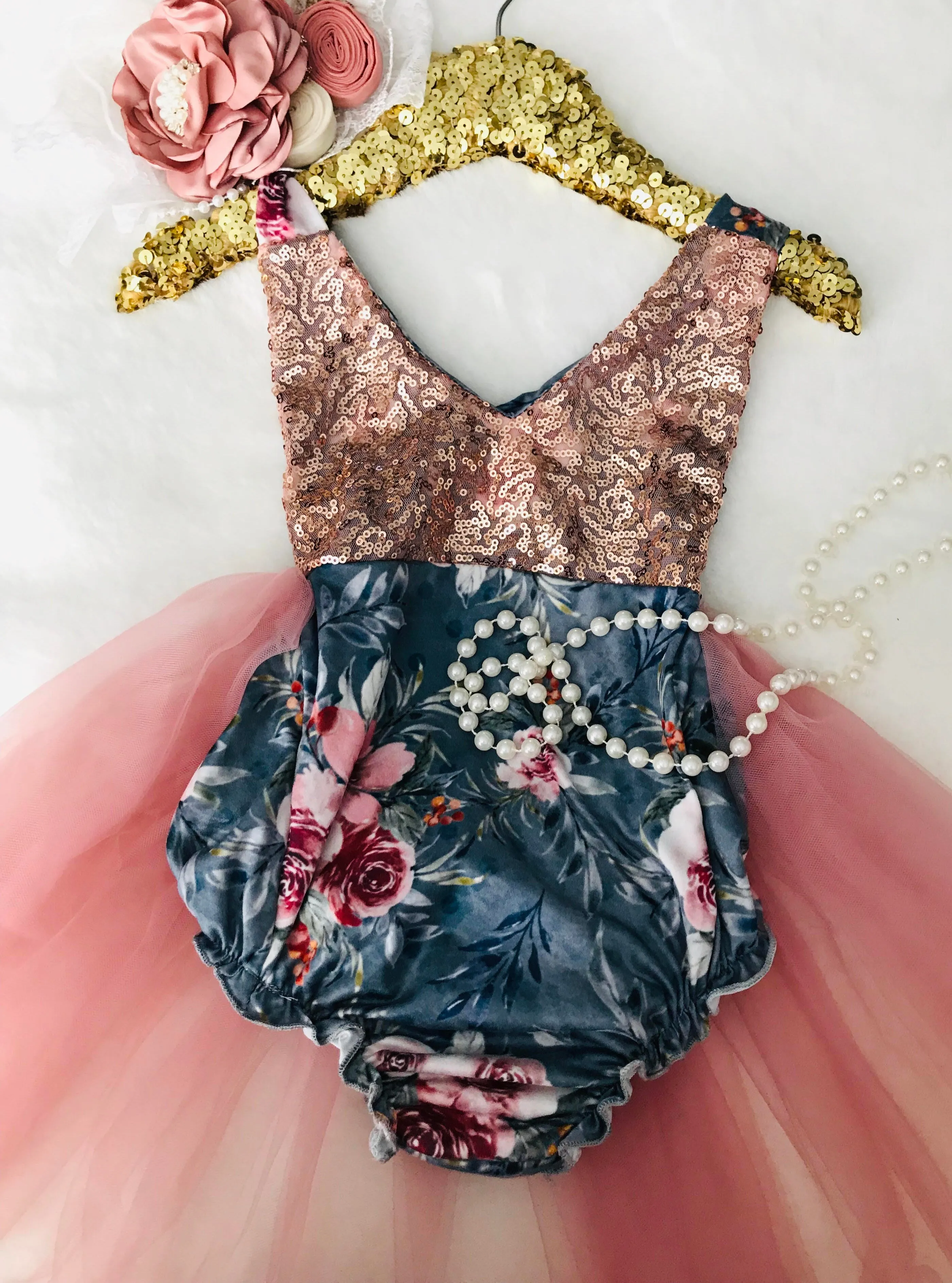 Kryssi Kouture Country Blue Floral Tutu Romper