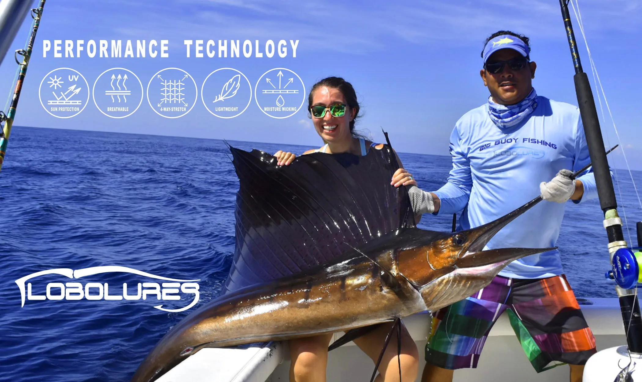 Lobo Lures Blue Marlin Chase Lifestyle Performance UPF50  T-Shirt