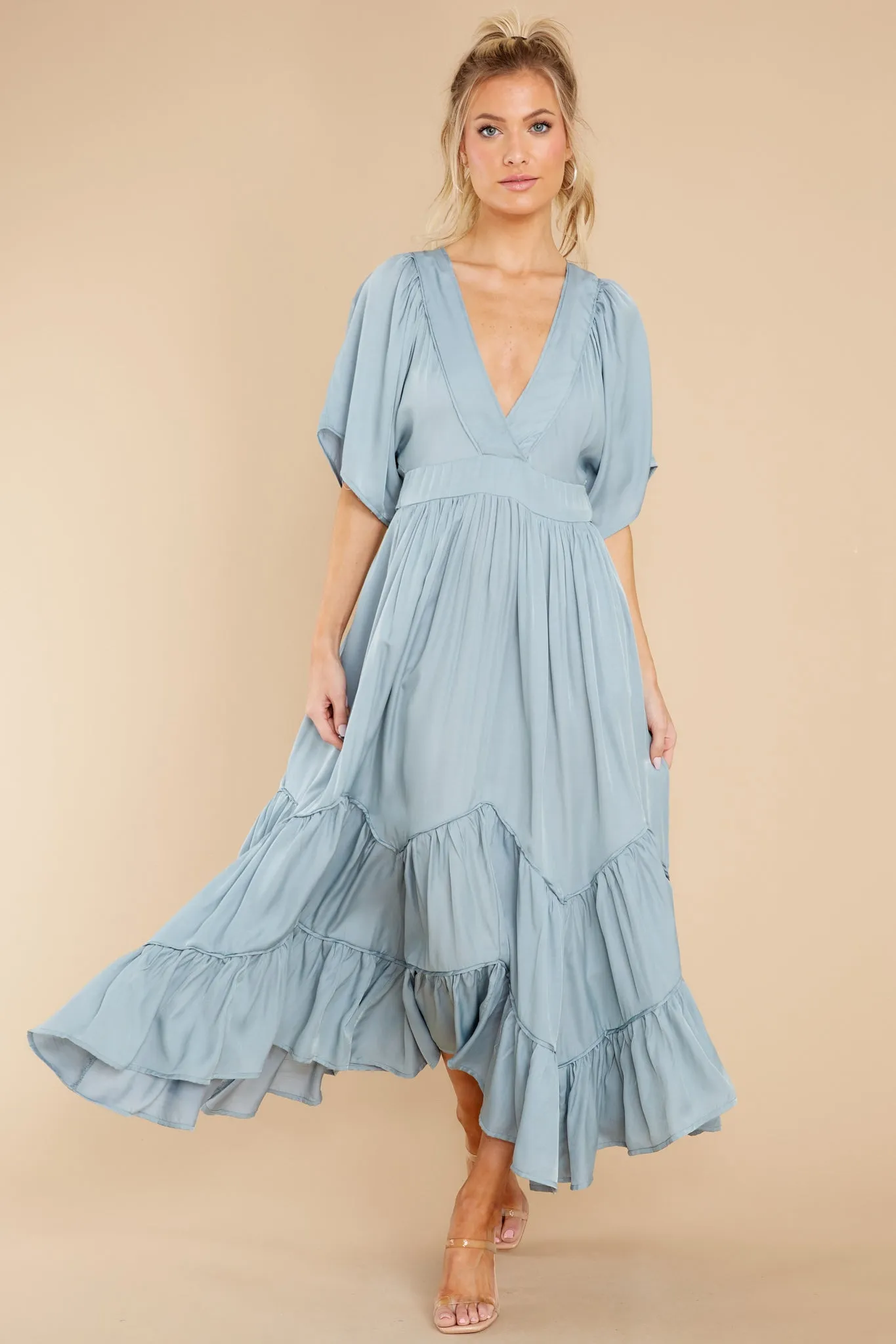 Never Austere Dusty Blue Midi Dress