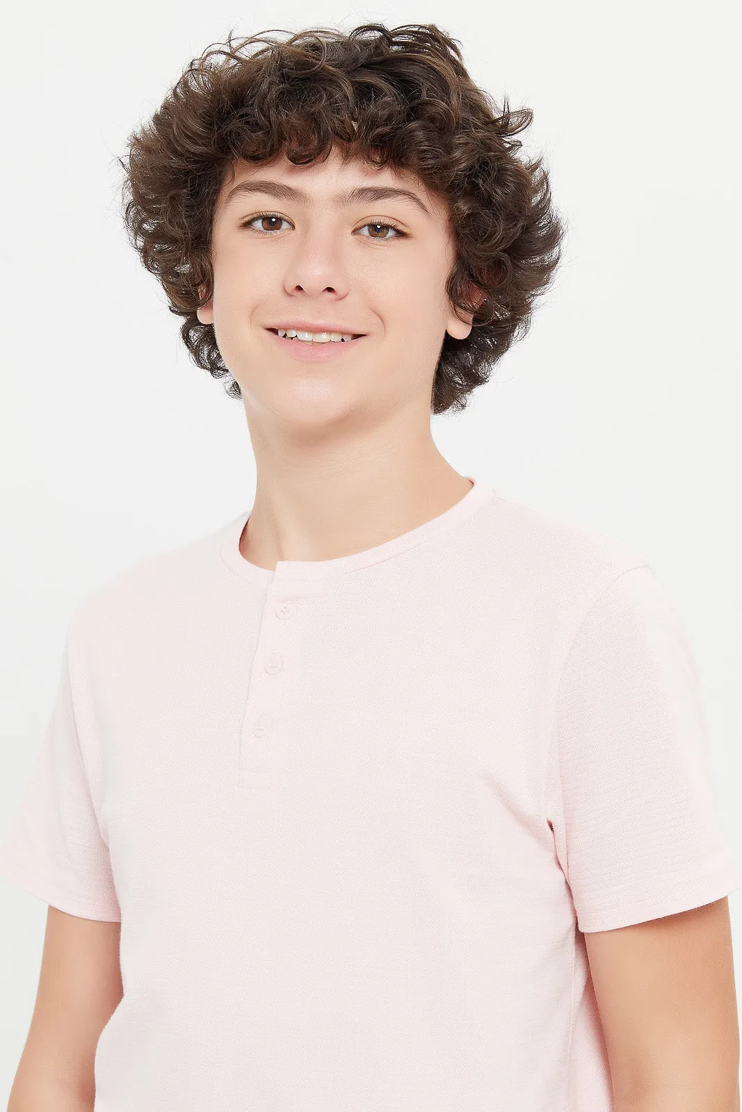 Senior Boys Coral Jacquard Henley T-Shirt