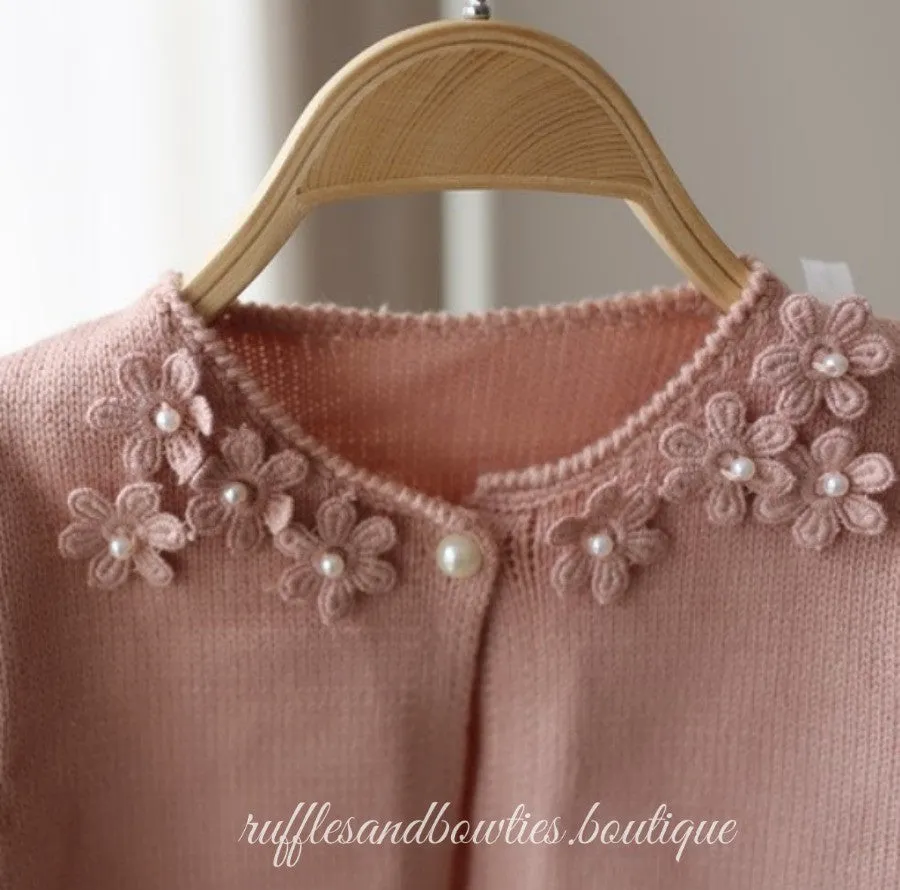 Spencer Dusty Rose Floral & Pearl Sweater