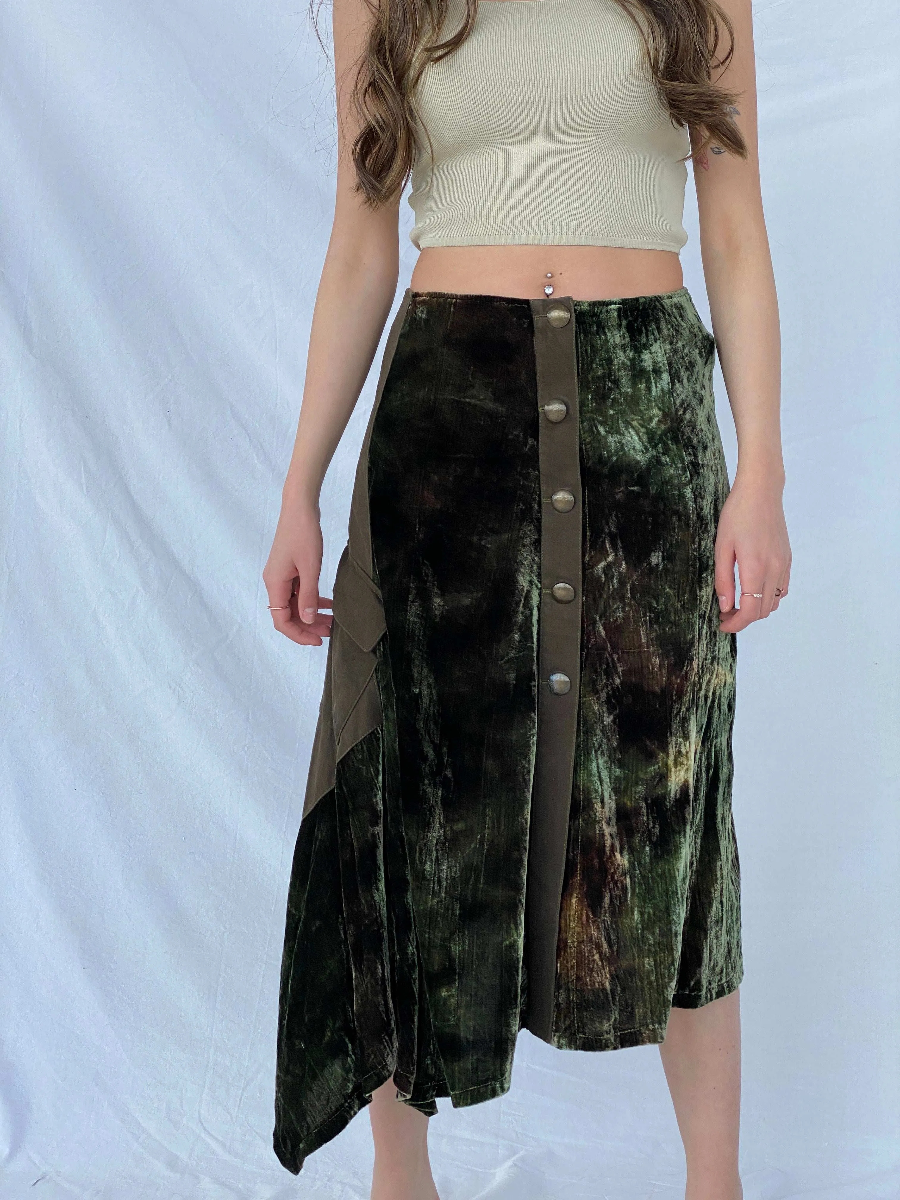 Vintage 90s TUZZI Velvet Asymmetrical Midi Skirt - Size M