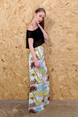 Wide Leg Tropical Print Trousers